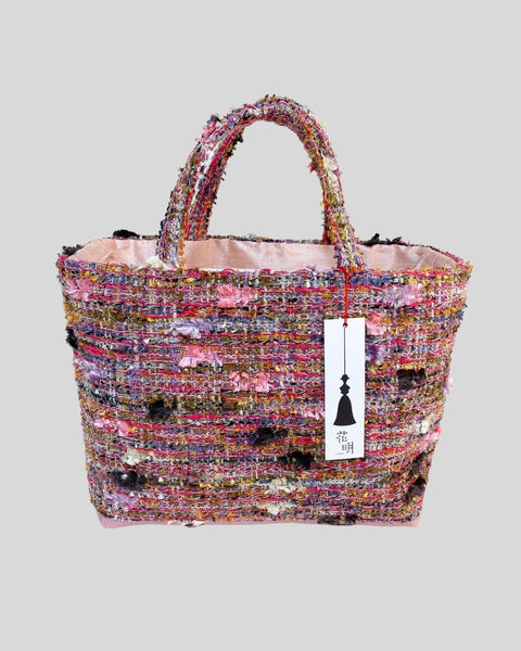 ツイードバッグ トートバッグ ミニバッグ  軽いバッグ ピンクのバッグ  花明ブランド